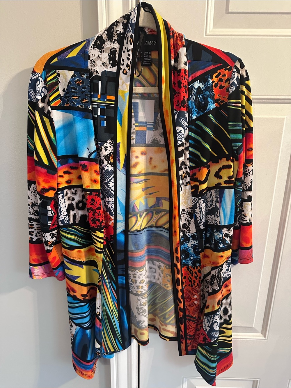Frank Lyman Design Multicolor Patchwork Print Open Cardigan